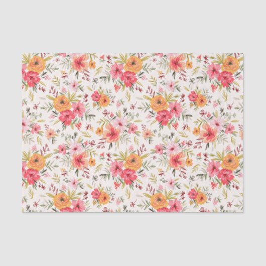 Oranje Doodle Garden Flower Pattern Tissuepapier (Voorkant)