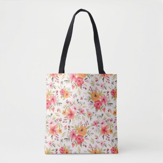 Oranje Doodle Garden Flower Pattern Tote Bag (Voorkant)