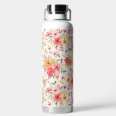 Oranje Doodle Garden Flower Pattern Waterfles (Achterkant)