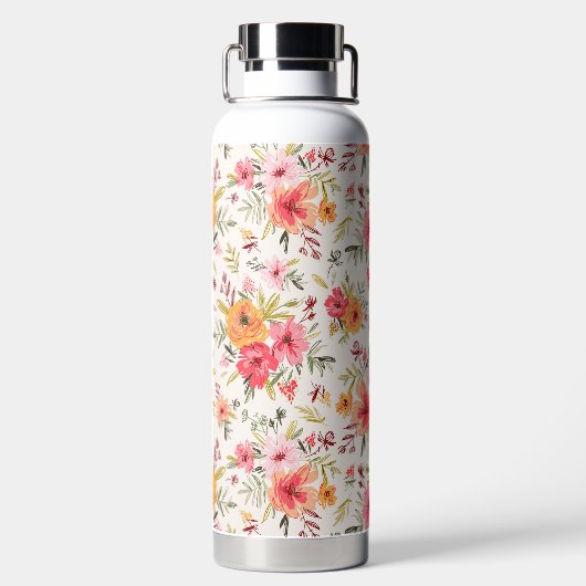 Oranje Doodle Garden Flower Pattern Waterfles (Achterkant)