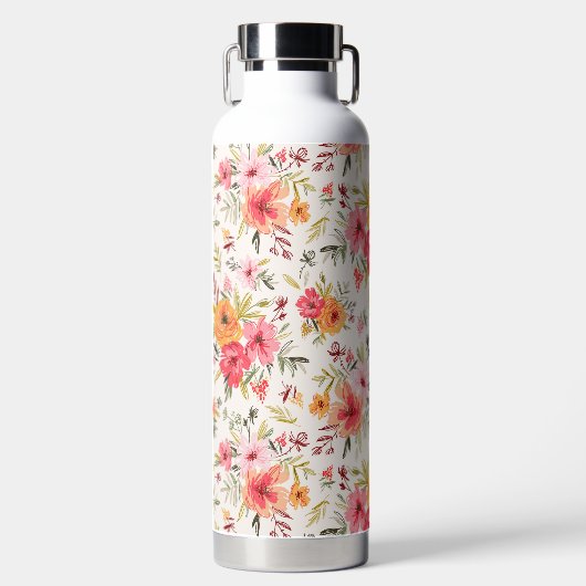 Oranje Doodle Garden Flower Pattern Waterfles (Voorkant)