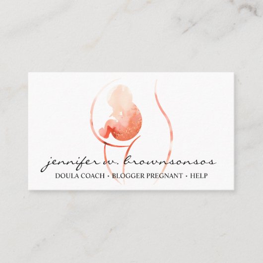 Oranje Doula Geboorte Waterverf Zwanger Pasgeboren Visitekaartje (Voorkant)