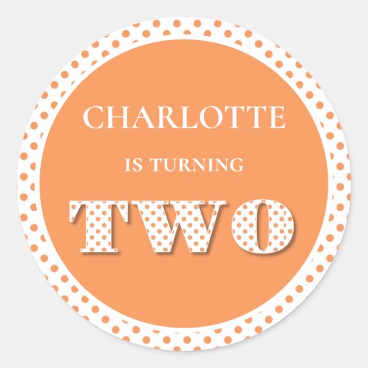 Oranje draaien van twee pokadots ronde sticker (Voorkant)