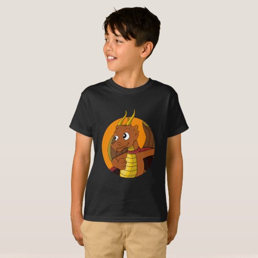 Oranje draak-cartoon T-shirt (Voorkant volledig)