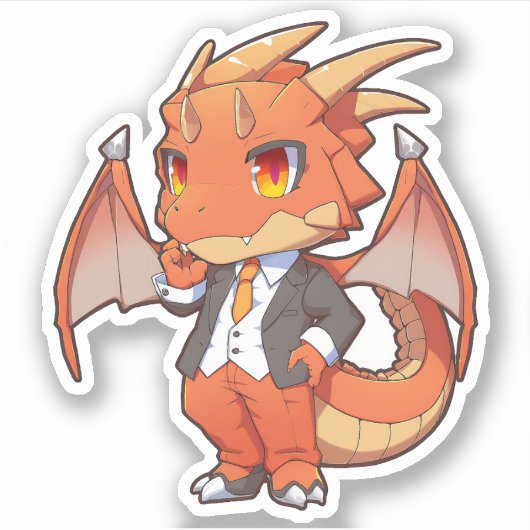 Oranje draak in een Suit-Sticker Sticker (Voorkant)