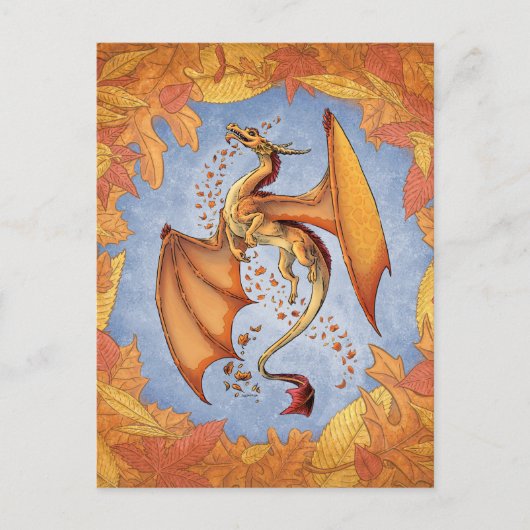 Oranje draak van de herfst Fantasy Art Briefkaart (Voorkant)