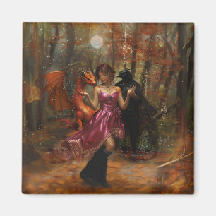 Oranje Dragon Raven Occult Dark Witchy AI Art Magneet