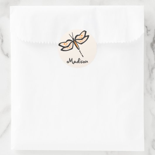 Oranje dragonfly ronde sticker (Tas)