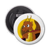 Oranje drakencartoon button flesopener (Voorkant)