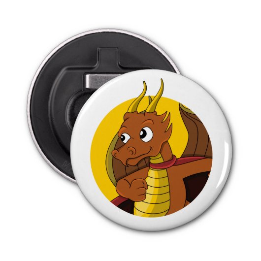 Oranje drakencartoon button flesopener (Voorkant)