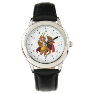 Oranje drakencartoon horloge