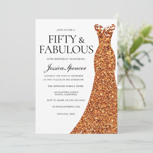 Oranje dress 50th Birthday Party & Fabulous Kaart (Staand voorkant)