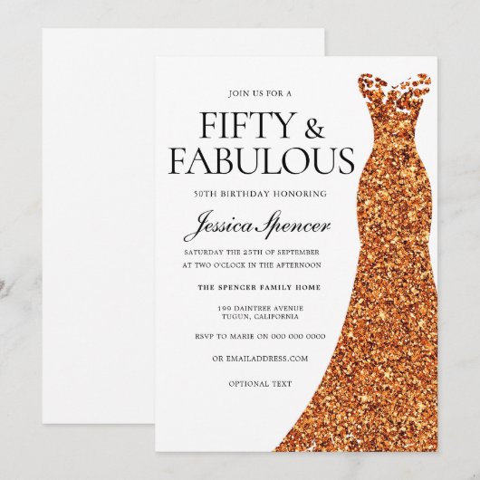Oranje dress 50th Birthday Party & Fabulous Kaart (Voorkant / Achterkant)