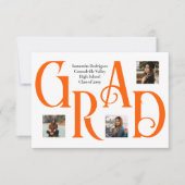 Oranje drie-foto Classic & Bold AFSTUDEERDER Lette Aankondiging (Voorkant)