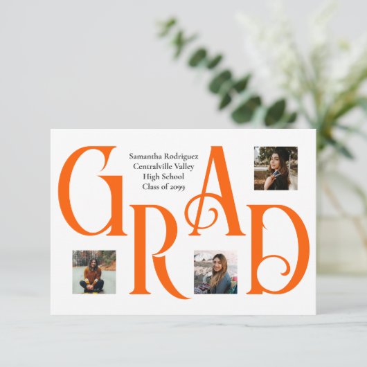 Oranje drie-foto Classic & Bold AFSTUDEERDER Lette Aankondiging (Staand voorkant)