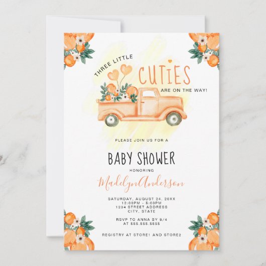 Oranje drie kleine deelstukken Baby shower Kaart (Voorkant)