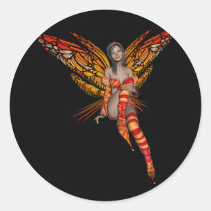Oranje drieduizend monoboogvlinder - airy 1 ronde sticker