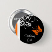 Oranje driemaandelijkse wervelingen ronde button 5,7 cm (Voorkant /achterkant)