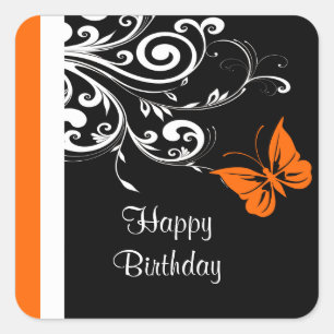 Oranje driemaandelijkse zwembroeken Happy Birthday Vierkante Sticker