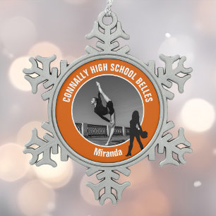 Oranje Drill Team Foto Hoge School Danser Tin Sneeuwvlok Ornament