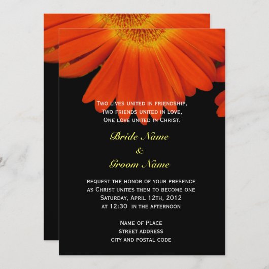 Oranje duitse bloem Christelijke bruiloft Kaart (Voorkant / Achterkant)