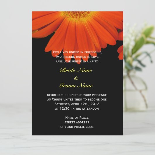 Oranje duitse bloem Christelijke bruiloft Kaart (Staand voorkant)