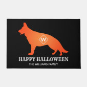 Oranje Duitse herder Happy Halloween familienaam Deurmat (Voorkant)