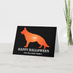 Oranje Duitse herder Happy Halloween familienaam Kaart