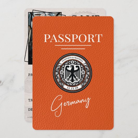 Oranje Duitsland paspoort Bewaar de datum Save The Date (Voorkant / Achterkant)
