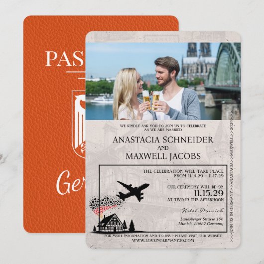Oranje Duitsland Passport Wedding Kaart (Voorkant / Achterkant)