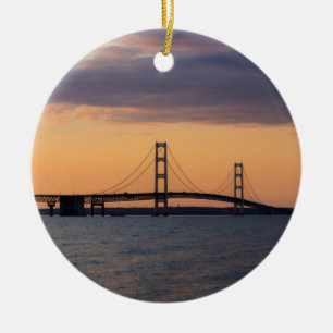 Oranje Dusk Mackinac Bridge Keramisch Ornament