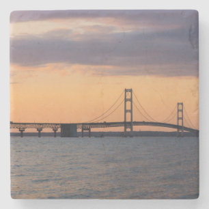 Oranje Dusk Mackinac Bridge Stenen Onderzetter