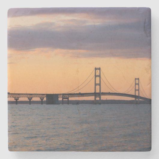 Oranje Dusk Mackinac Bridge Stenen Onderzetter (Voorkant)