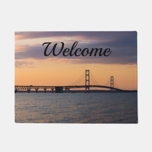 Oranje Dusk Mackinac Bridge Welkom Doormat Deurmat (Voorkant)