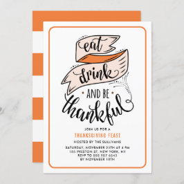 Oranje Eat Drink en dankbare Thanksgiving Kaart
