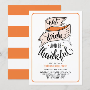 Oranje Eat Drink en dankbare Thanksgiving Kaart