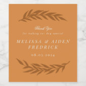 Oranje Eenvoudige Bijkantoor Rustic Autumn Wedding Wijn Etiket (Enkel label)