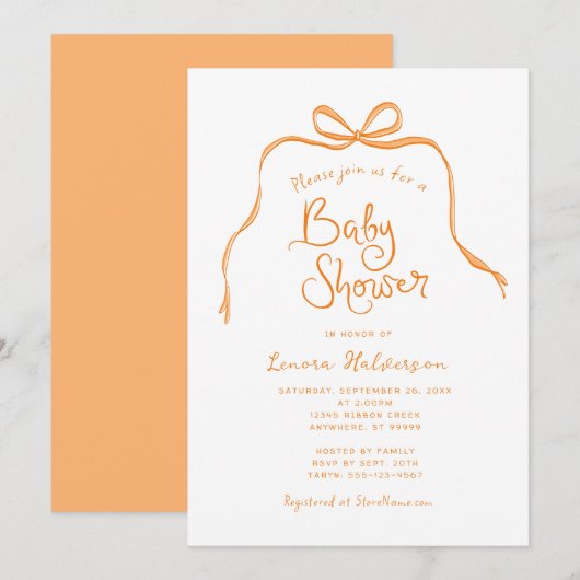 Oranje Eenvoudige Boog Baby shower Uitnodiging (Voorkant / Achterkant)