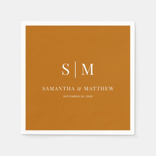 Oranje Eenvoudige Paar Initialen Fall Wedding Servet (Voorkant)