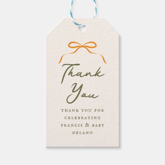 Oranje Eenvoudige Strik Bedankt Cadeaulabel (Voorkant)