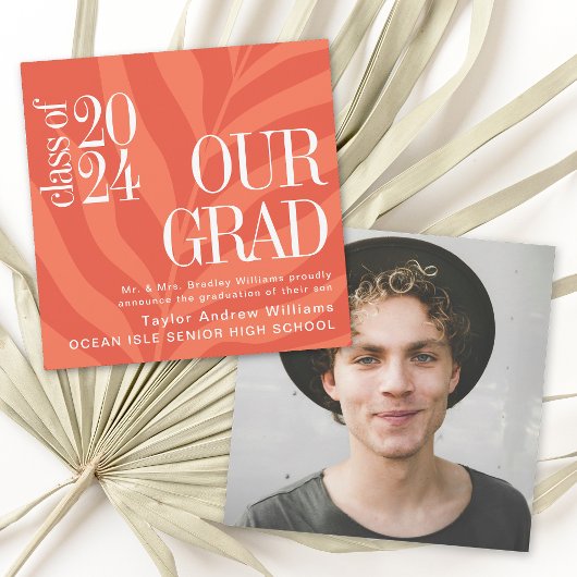 Oranje Eenvoudige Tropische Afstuderen Aankondigin Kaart