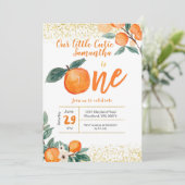 Oranje eerste verjaardagsuitnodiging kaart (Staand voorkant)