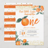 Oranje eerste verjaardagsuitnodiging kaart (Voorkant / Achterkant)