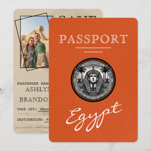 Oranje Egypte Paspoort Tro Save The Date (Voorkant / Achterkant)