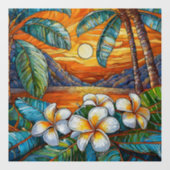 Oranje eiland zonsondergang Glas in lood kunst Raamsticker (Vel)