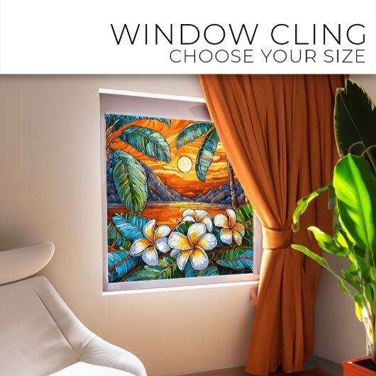 Oranje eiland zonsondergang Glas in lood kunst Raamsticker