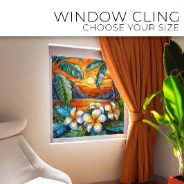 Oranje eiland zonsondergang Glas in lood kunst Raamsticker