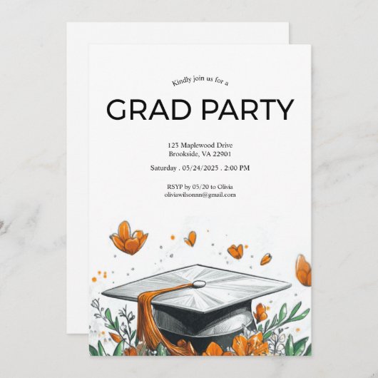 oranje eindexamenfeest uitnodiging (Voorkant / Achterkant)