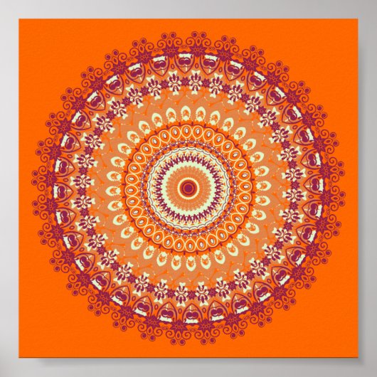 Oranje Elegance Mandala Kaleidoscope Poster (Voorkant)