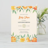 Oranje Elegant Citrus Botanisch Baby shower Kaart (Staand voorkant)